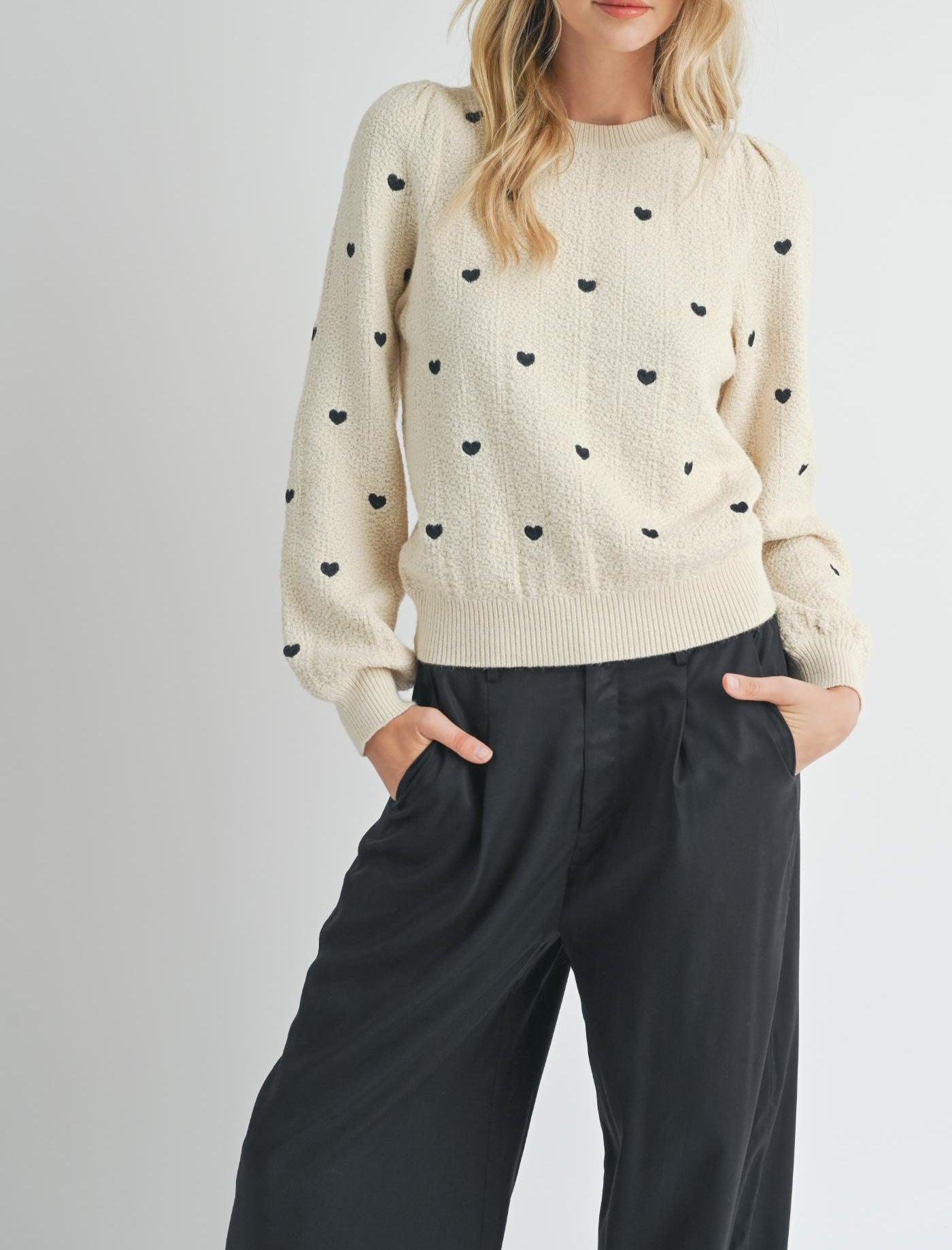 Sadie & Sage, Heart Eyes Embroidered Sweater in Cream - Boutique Dandelion