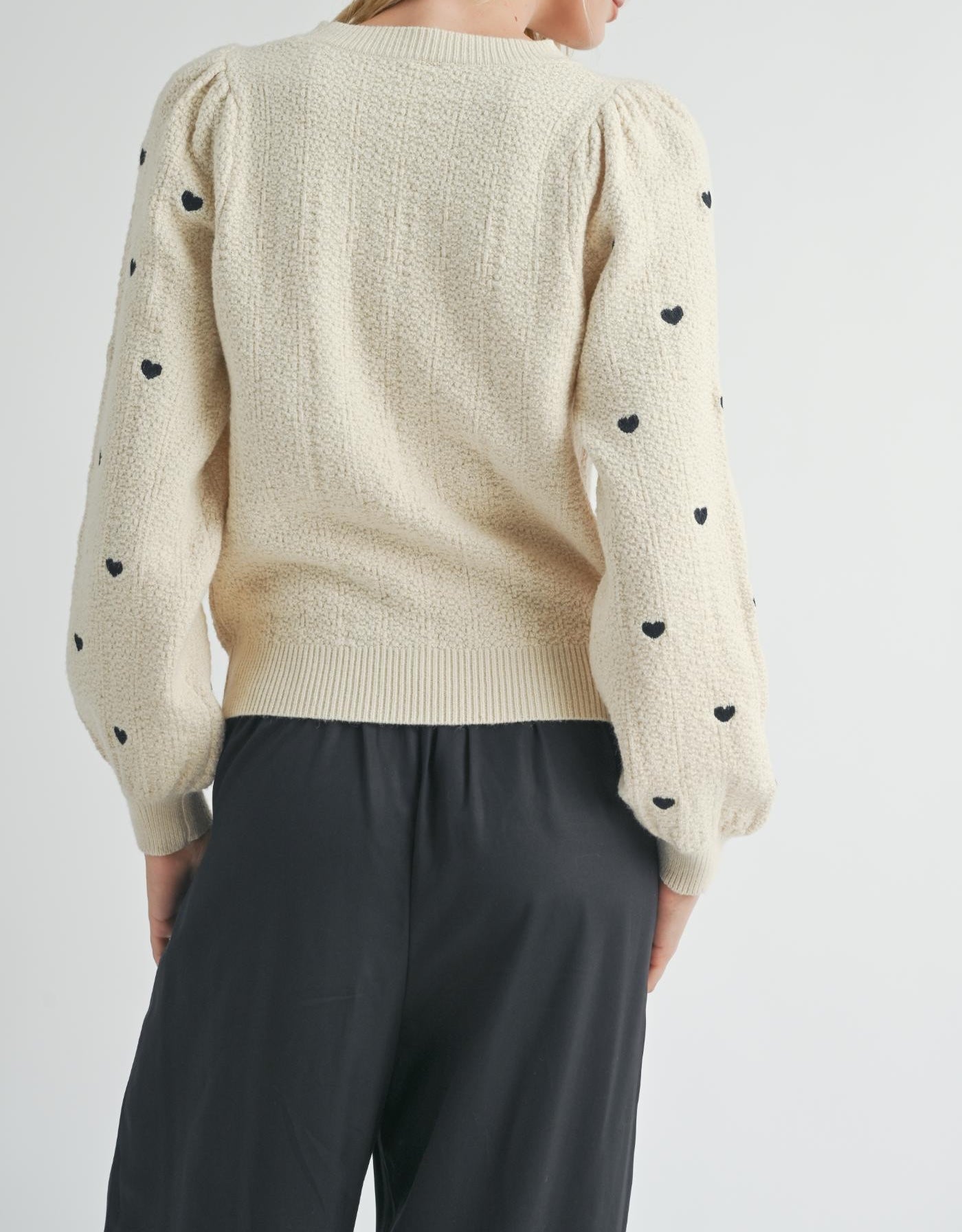 Sadie & Sage, Heart Eyes Embroidered Sweater in Cream - Boutique Dandelion