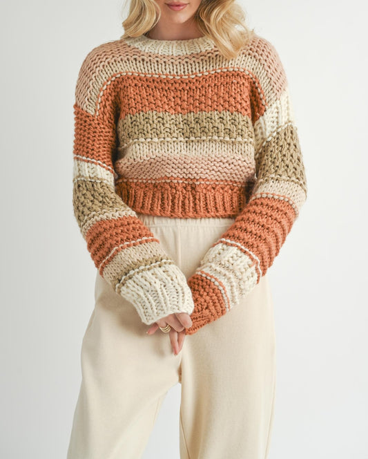 Sadie & Sage, Butter Pecan Chunky Sweater in Brick Multi - Boutique Dandelion