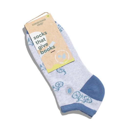 Conscious Step, Ankle Socks That Give Books - Blue Bicycles