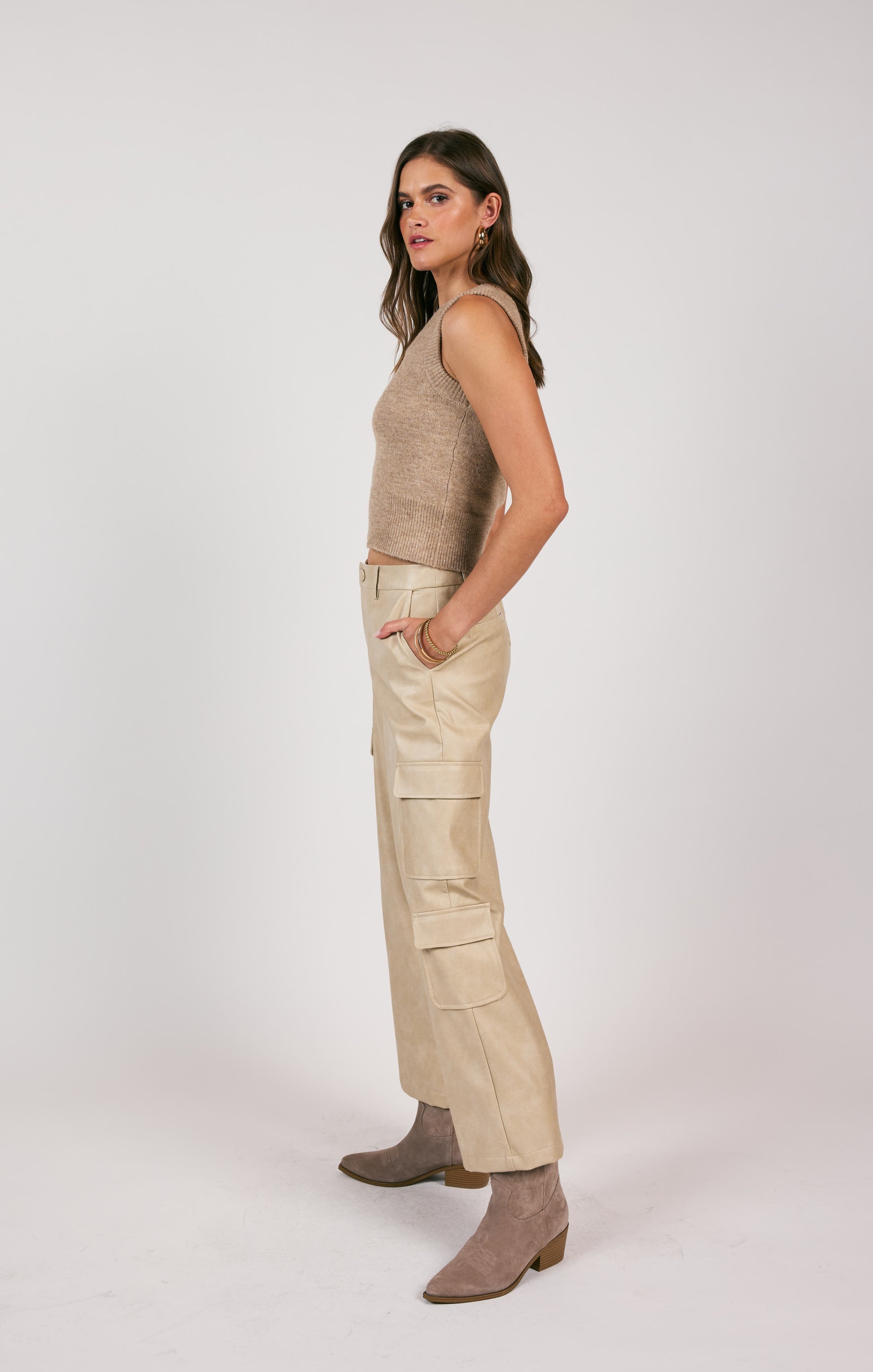 Sage The Label, Authenticity Scoop Neck Sweater Vest in Warm Taupe - Boutique Dandelion