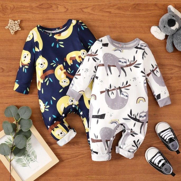 Sloth Print Long Sleeve Jumpsuit For Baby