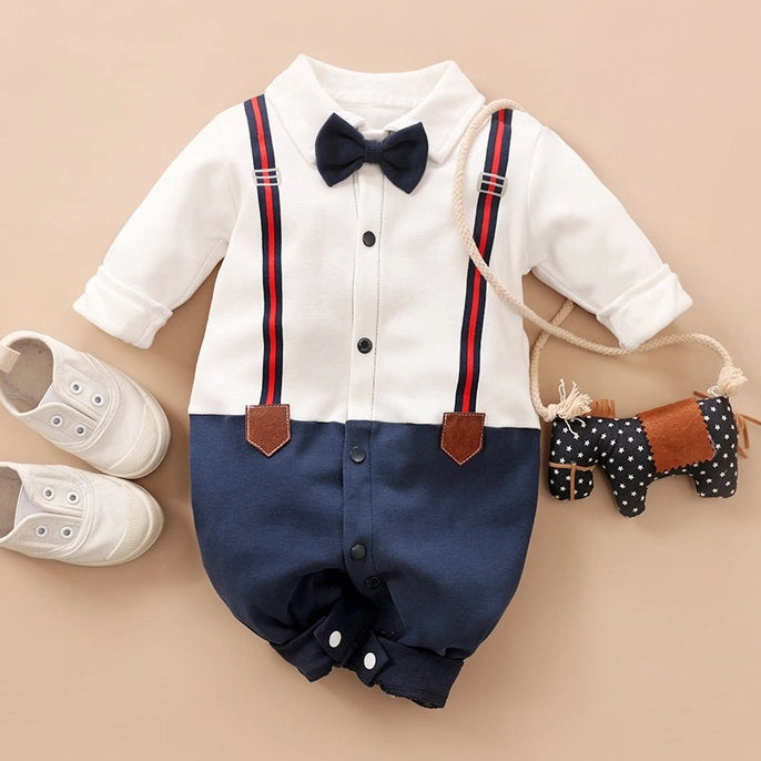 Faux Suspenders With Bow Tie Jumpsuit