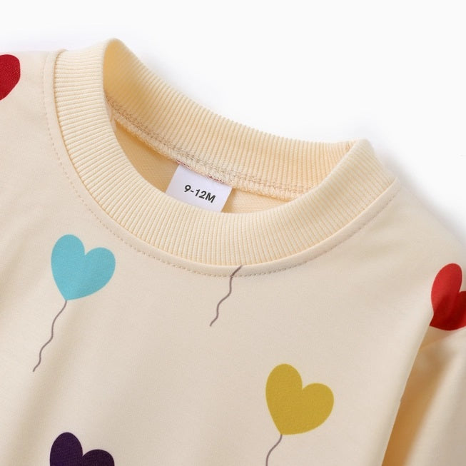 Heart Balloon Print Sweatshirt Sweatpant Set