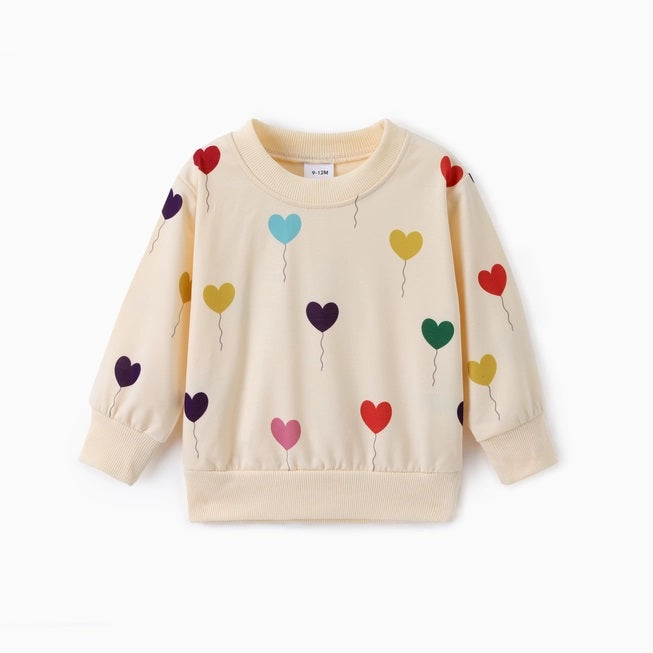 Heart Balloon Print Sweatshirt Sweatpant Set