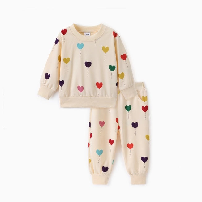 Heart Balloon Print Sweatshirt Sweatpant Set