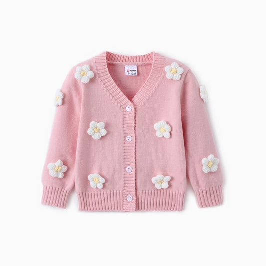 Big Flower Knit Sweater For Baby Girl Toddler