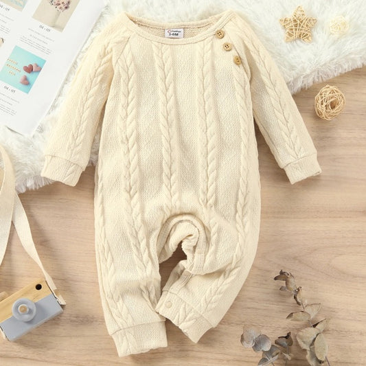 Solid Cable Knit Long Sleeve Jumpsuit for Infant Baby Toddler