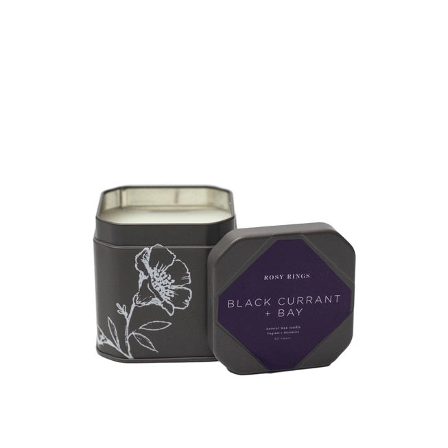 Rosy Rings,  Black Currant + Bay Signature Tin Candle - Boutique Dandelion