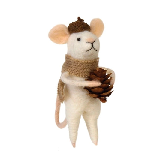 Felted Mouse with Beige Scarf Ornament