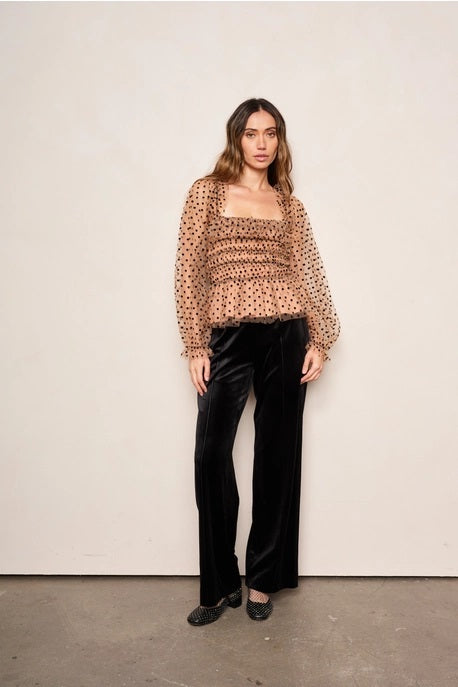 dRA Clothing Los Angeles, Helena Top in Nude Black Dot - Boutique Dandelion