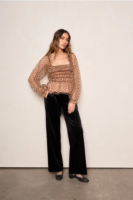 dRA Clothing Los Angeles, Helena Top in Nude Black Dot - Boutique Dandelion