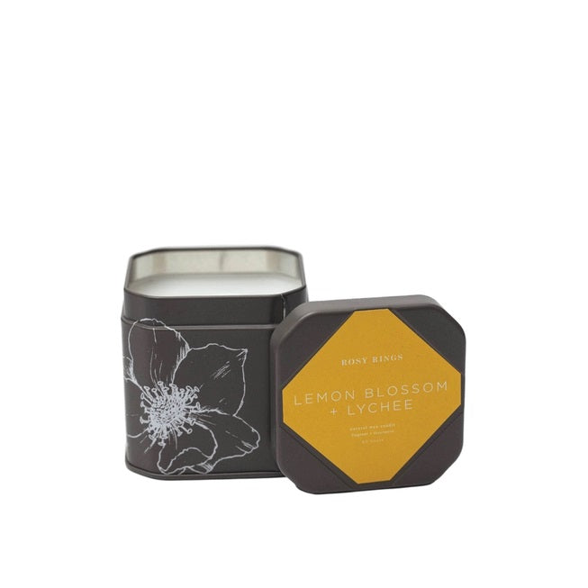 Rosy Rings, Lemon Blossom + Lychee Signature Tin Candle - Boutique Dandelion