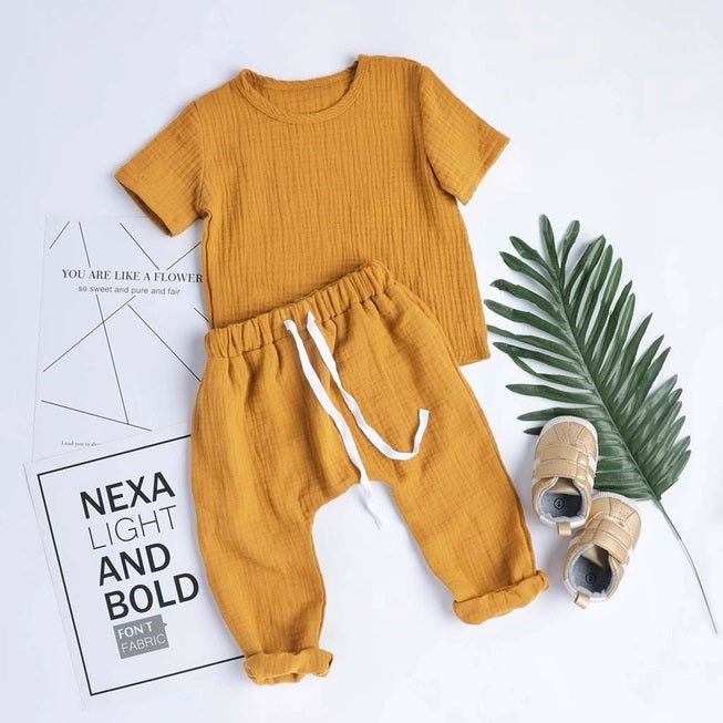 Linen Short Sleeve Top and Pant Set for Baby Toddler