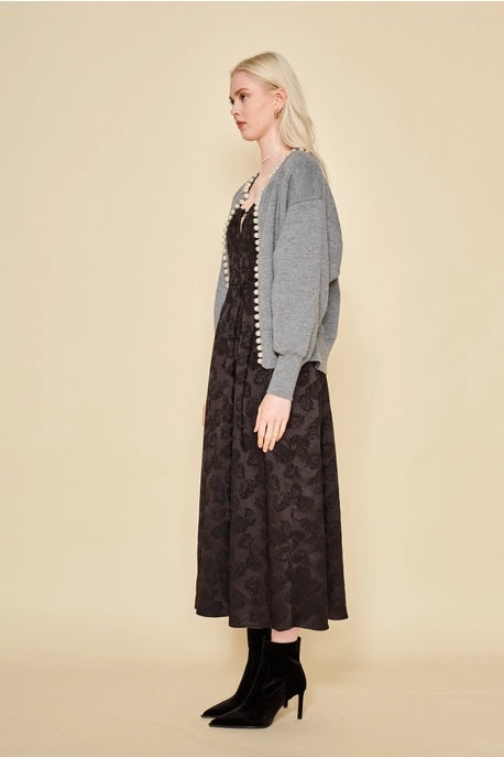 dRA Clothing Los Angeles, Luisa Cardigan with Pearl Trim in Grey - Boutique Dandelion