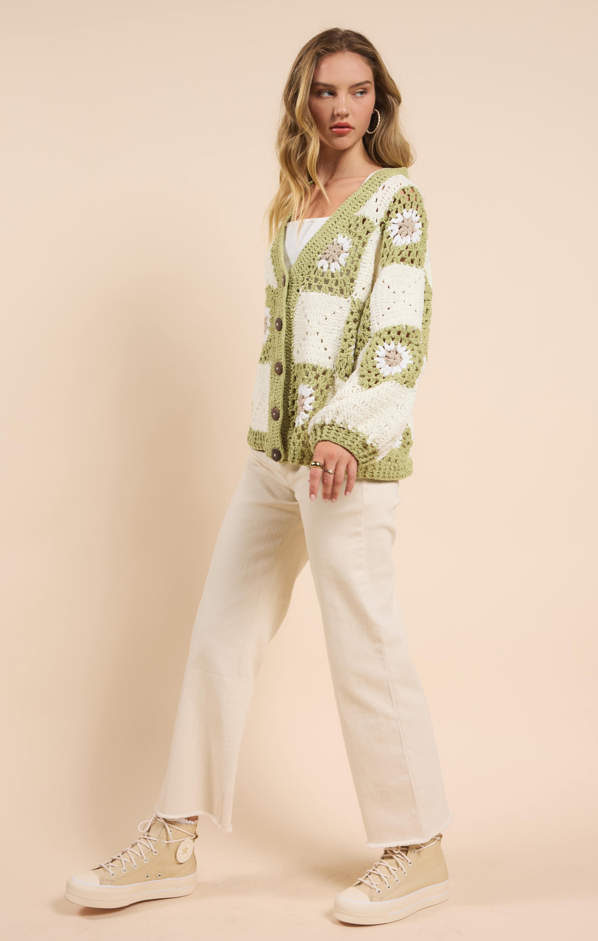 Sadie & Sage, Myriam Daisy Crochet Cardigan in Ivory Green - Boutique Dandelion