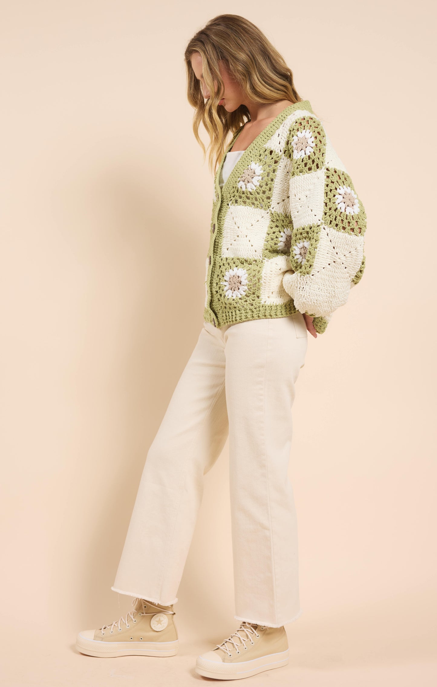 Sadie & Sage, Myriam Daisy Crochet Cardigan in Ivory Green - Boutique Dandelion