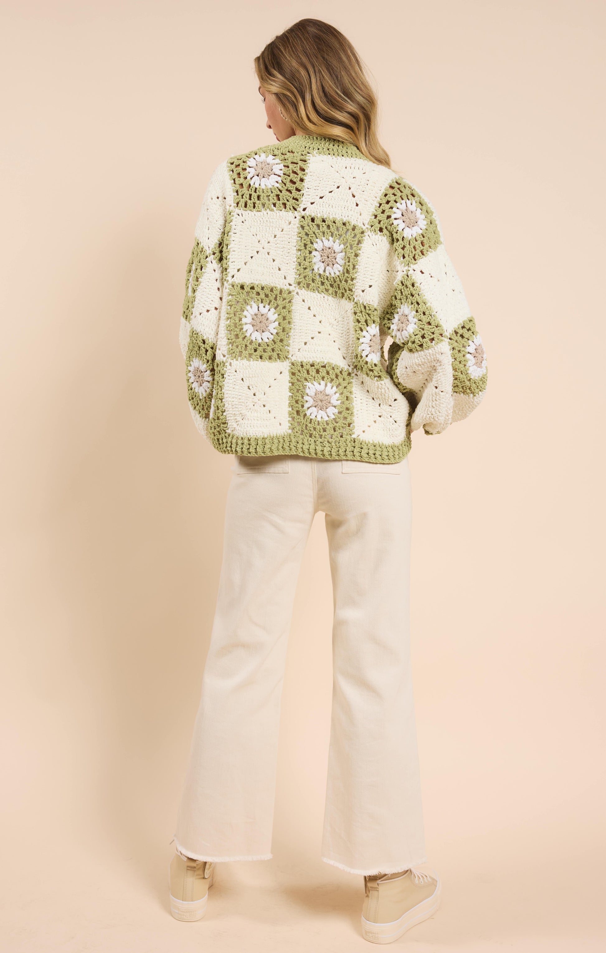 Sadie & Sage, Myriam Daisy Crochet Cardigan in Ivory Green - Boutique Dandelion