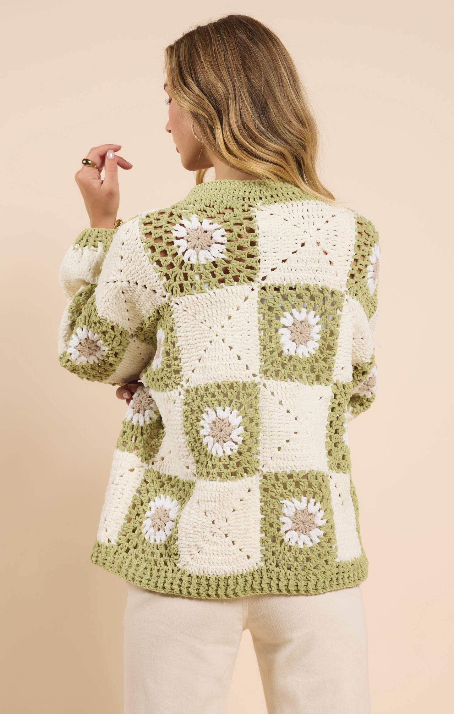 Sadie & Sage, Myriam Daisy Crochet Cardigan in Ivory Green - Boutique Dandelion