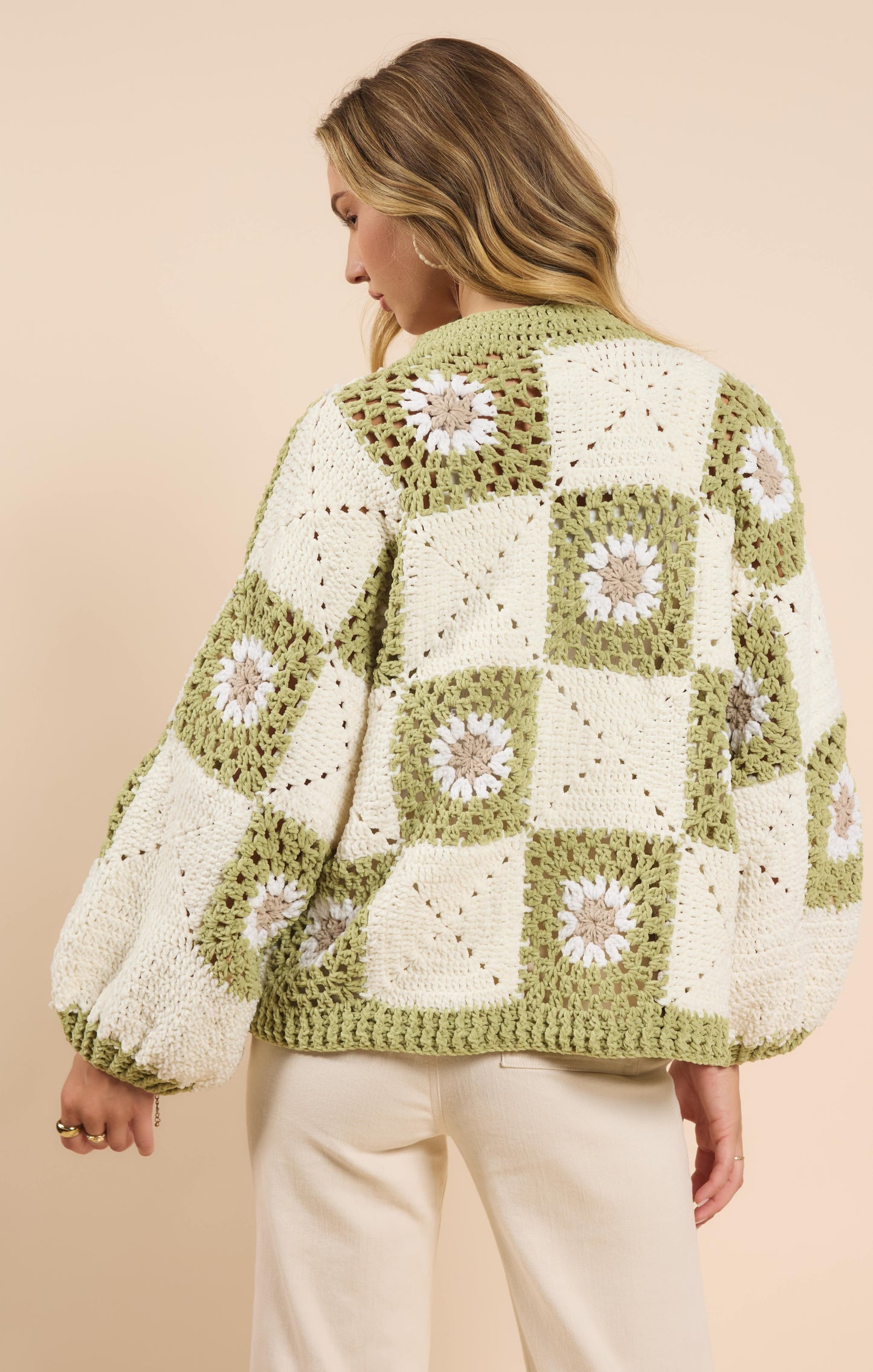 Sadie & Sage, Myriam Daisy Crochet Cardigan in Ivory Green - Boutique Dandelion