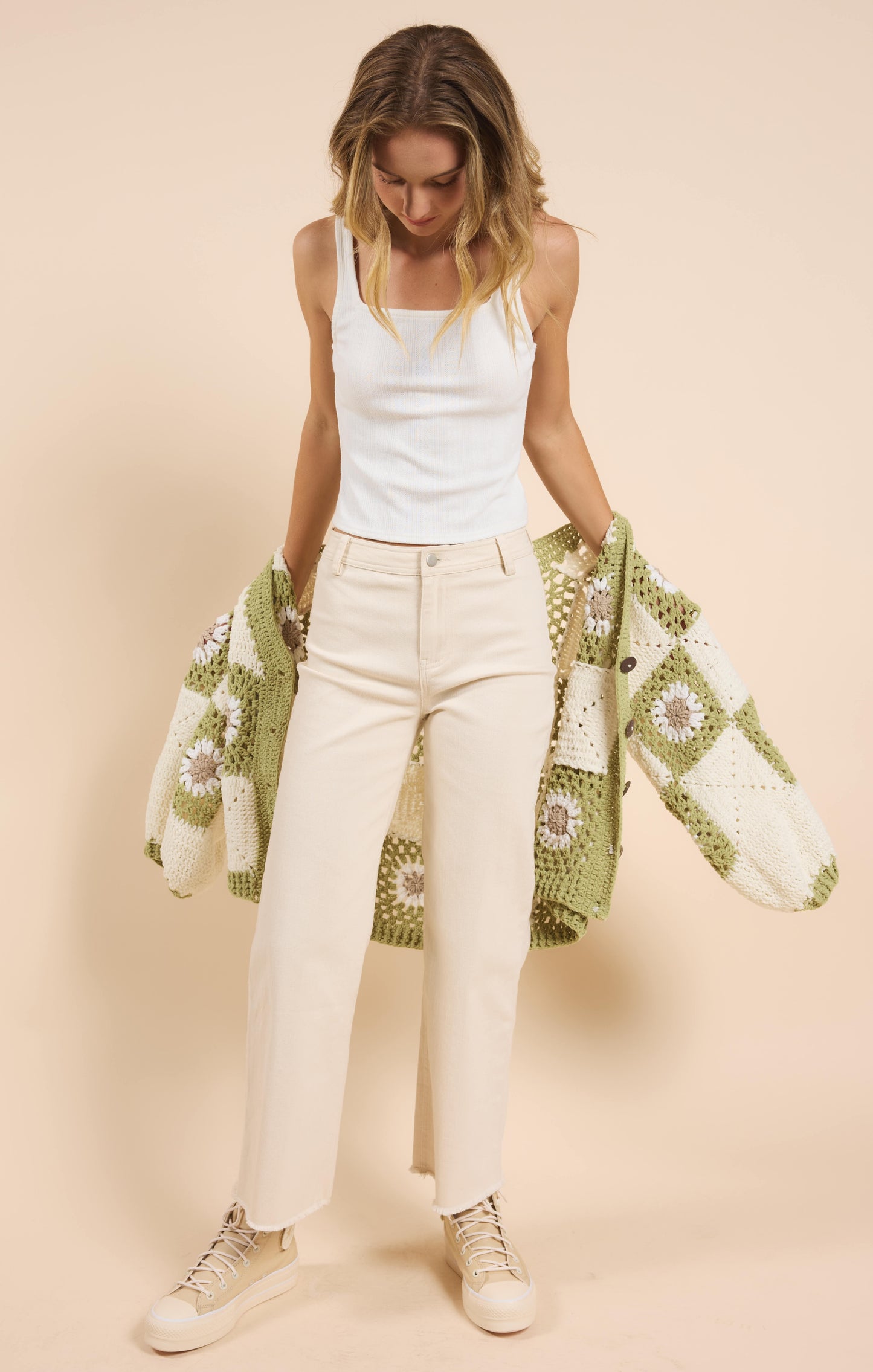 Sadie & Sage, Myriam Daisy Crochet Cardigan in Ivory Green - Boutique Dandelion