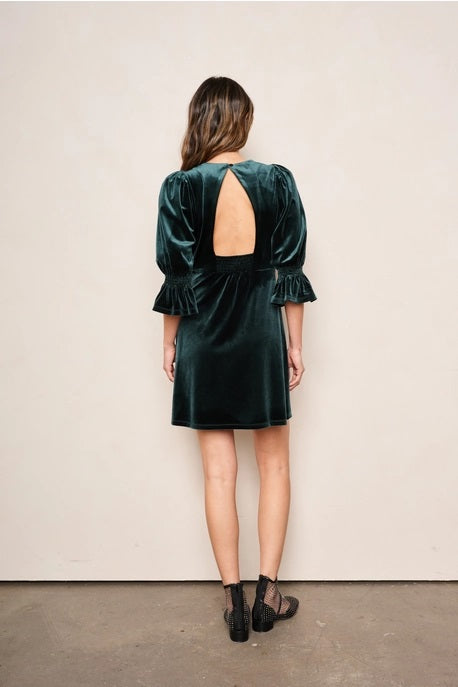 dRA Clothing Los Angeles, Phoebe Velvet Dress in Green Emerald - Boutique Dandelion