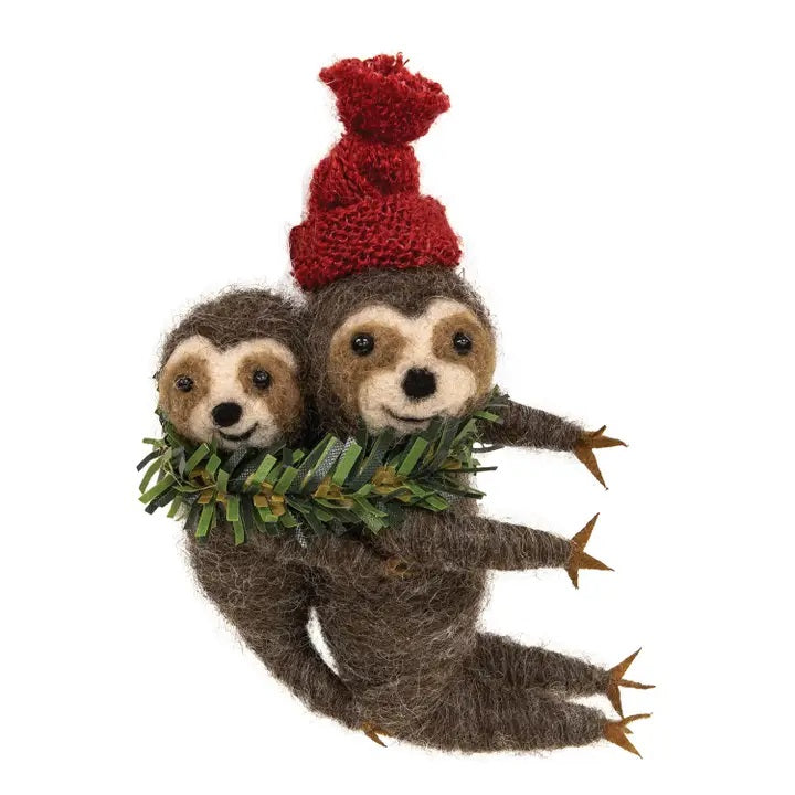 Sloth and Baby Felted Ornament