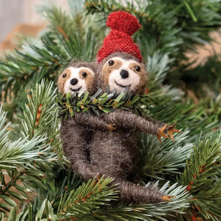 Sloth and Baby Felted Ornament