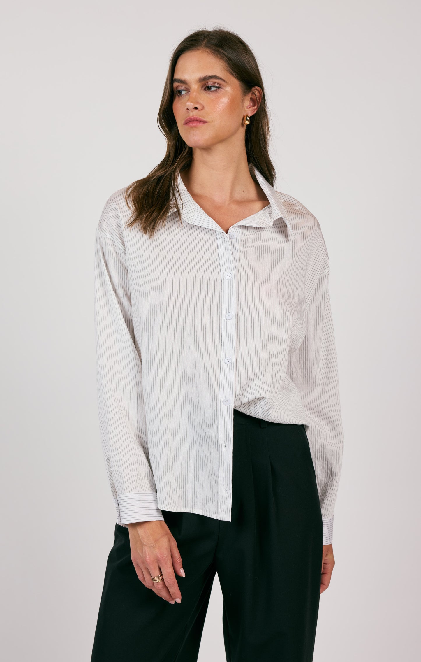 Sage The Label, Soft Soul Button Down Shirt in White Black - Boutique Dandelion