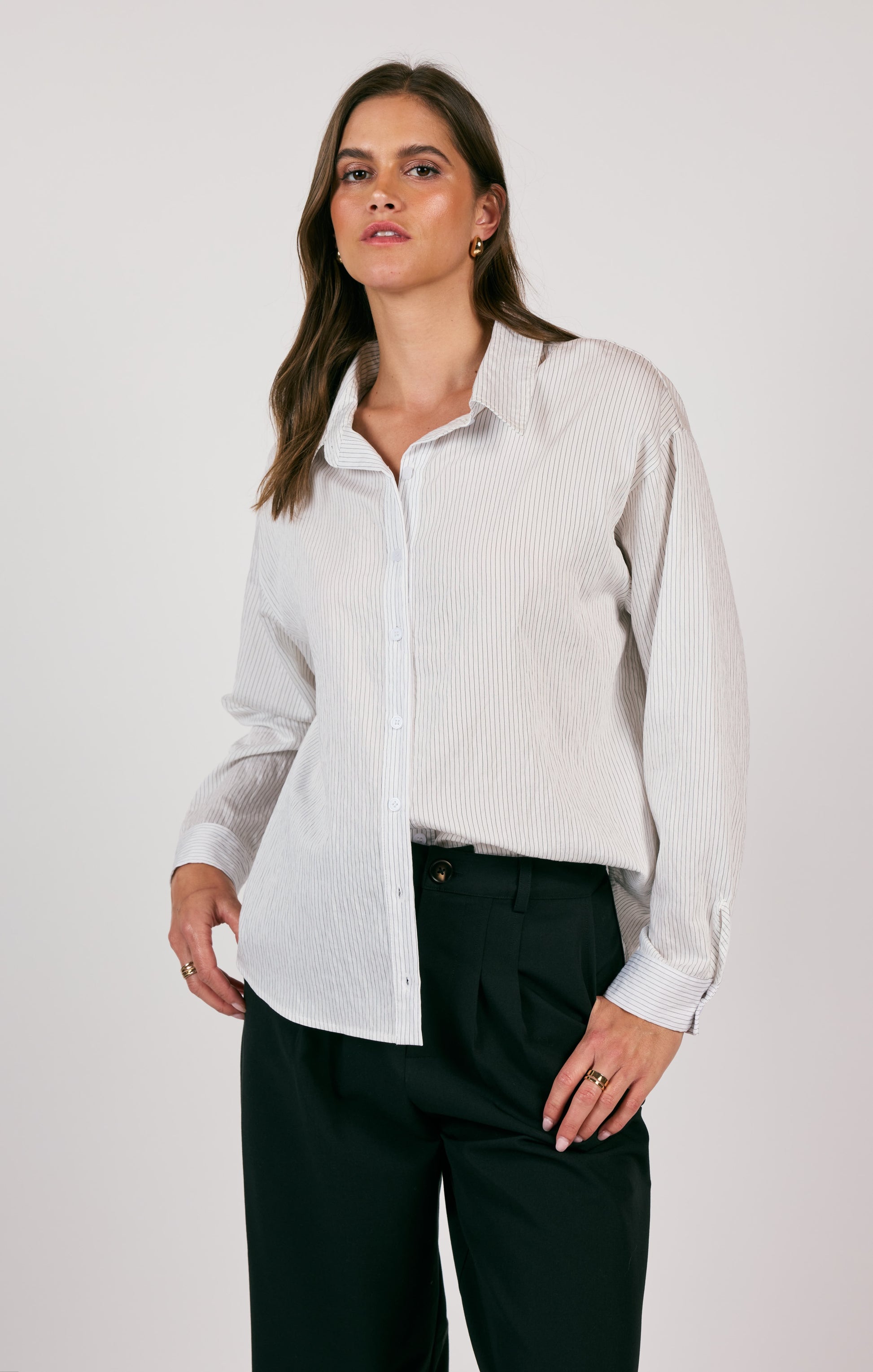 Sage The Label, Soft Soul Button Down Shirt in White Black - Boutique Dandelion