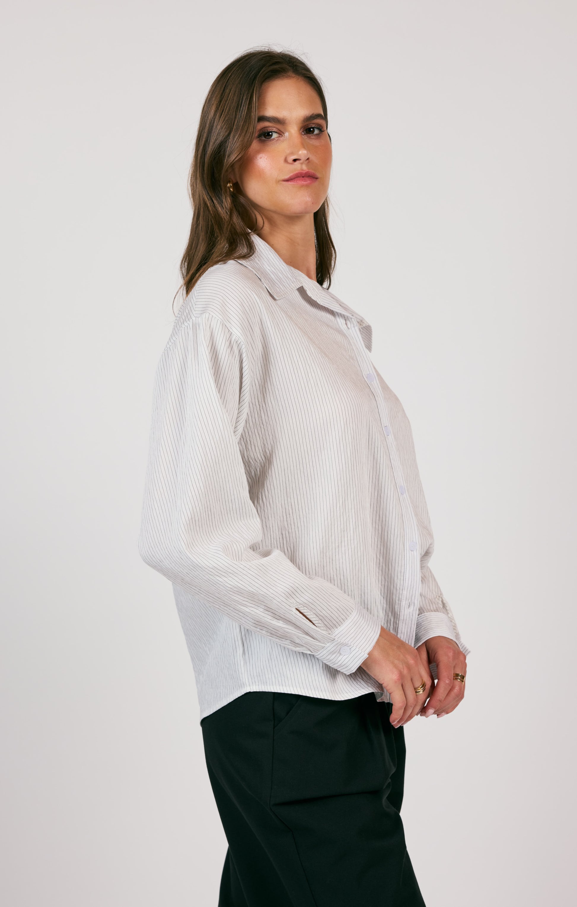 Sage The Label, Soft Soul Button Down Shirt in White Black - Boutique Dandelion