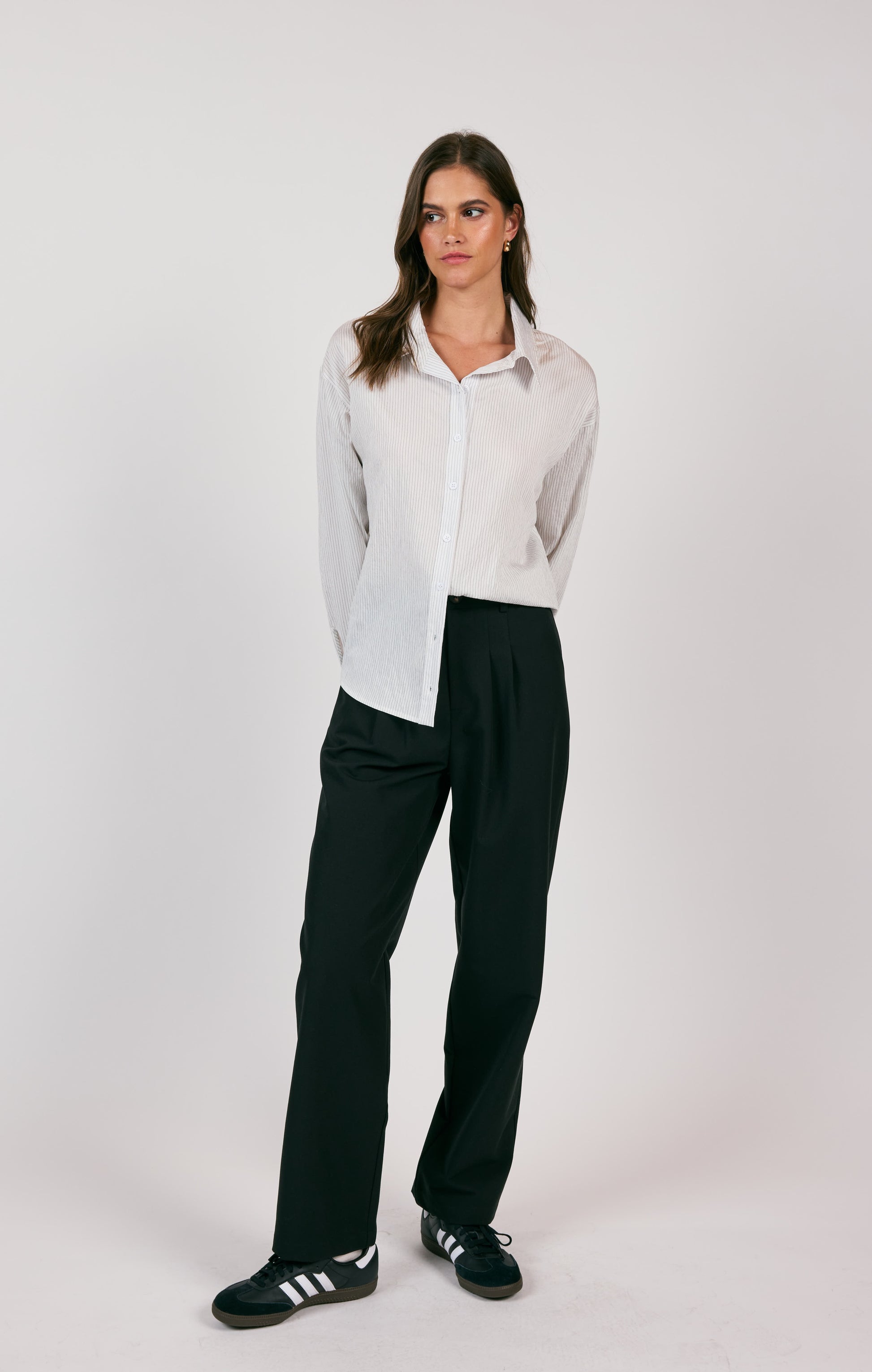 Sage The Label, Soft Soul Button Down Shirt in White Black - Boutique Dandelion