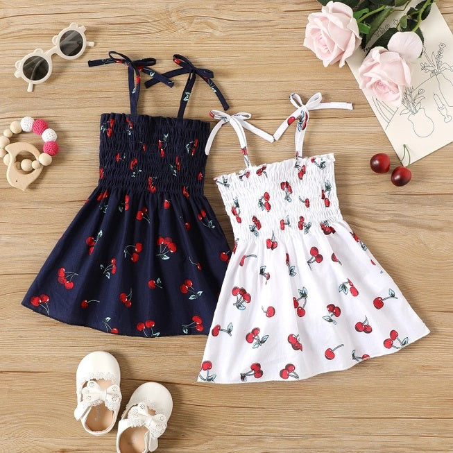 Strappy Cotton Cherry Dress for Baby Girl