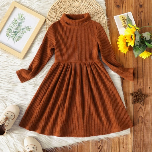 Ribbed Long Sleeve Turtleneck Dress For Toddlers