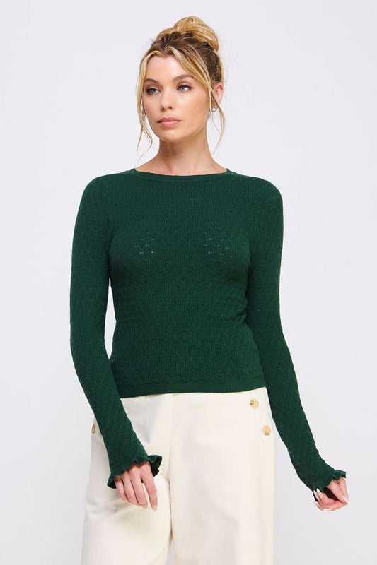 Allie Rose, Pointelle Knit Top With Ruffle Sleeve