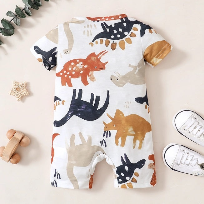 Short Sleeve Dinosaur Print Romper