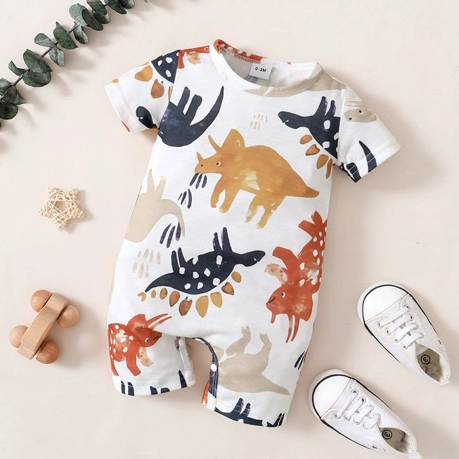 Short Sleeve Dinosaur Print Romper