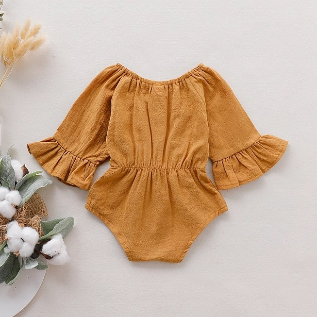 Long Sleeve Romper with Front Bowtie for Baby Girl