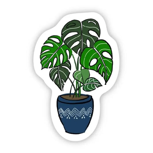 Big Moods, Monstera Houseplant in Blue Pot Vinyl Sticker