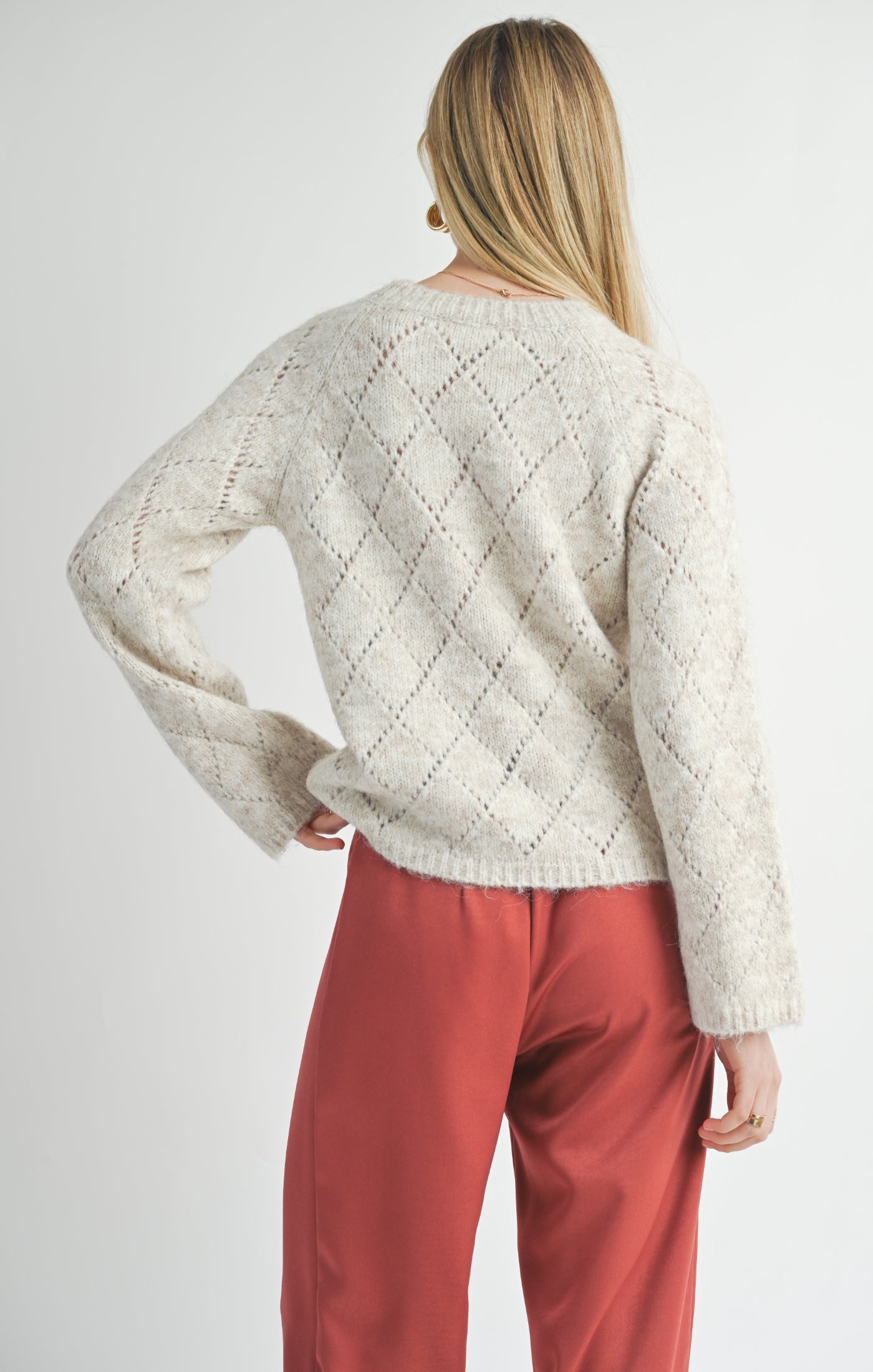 Sage The Label, Irisha Diamond Pointelle Sweater in Oatmeal - Boutique Dandelion