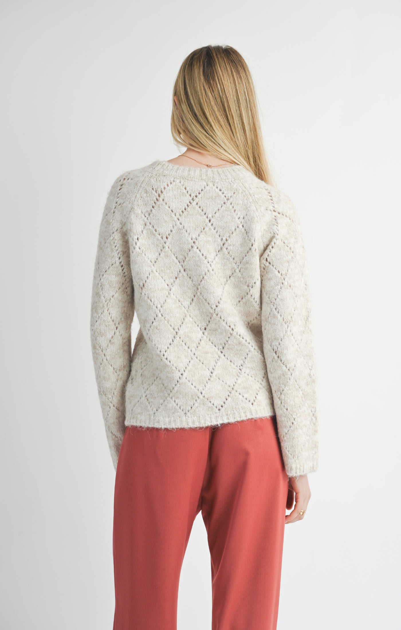 Sage The Label, Irisha Diamond Pointelle Sweater in Oatmeal - Boutique Dandelion