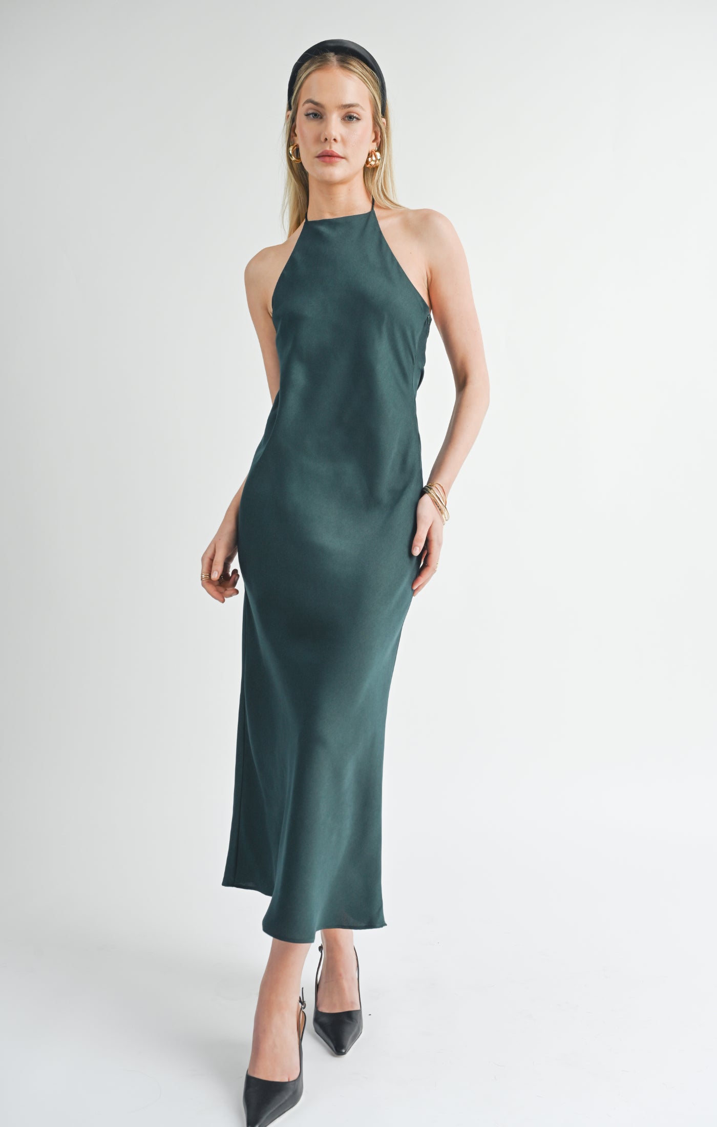 Sage The Label, Jess Halter Maxi Dress in Hunter Green - Boutique Dandelion