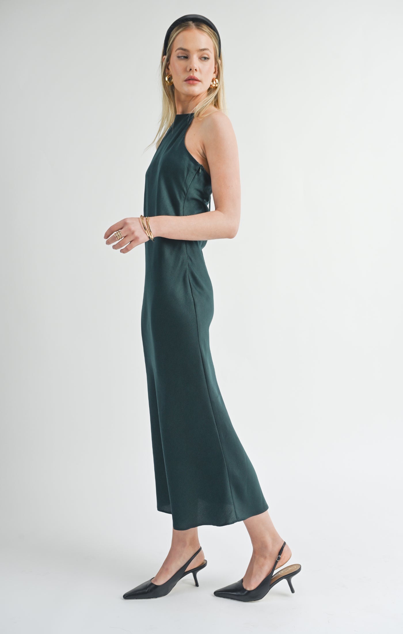 Sage The Label, Jess Halter Maxi Dress in Hunter Green - Boutique Dandelion