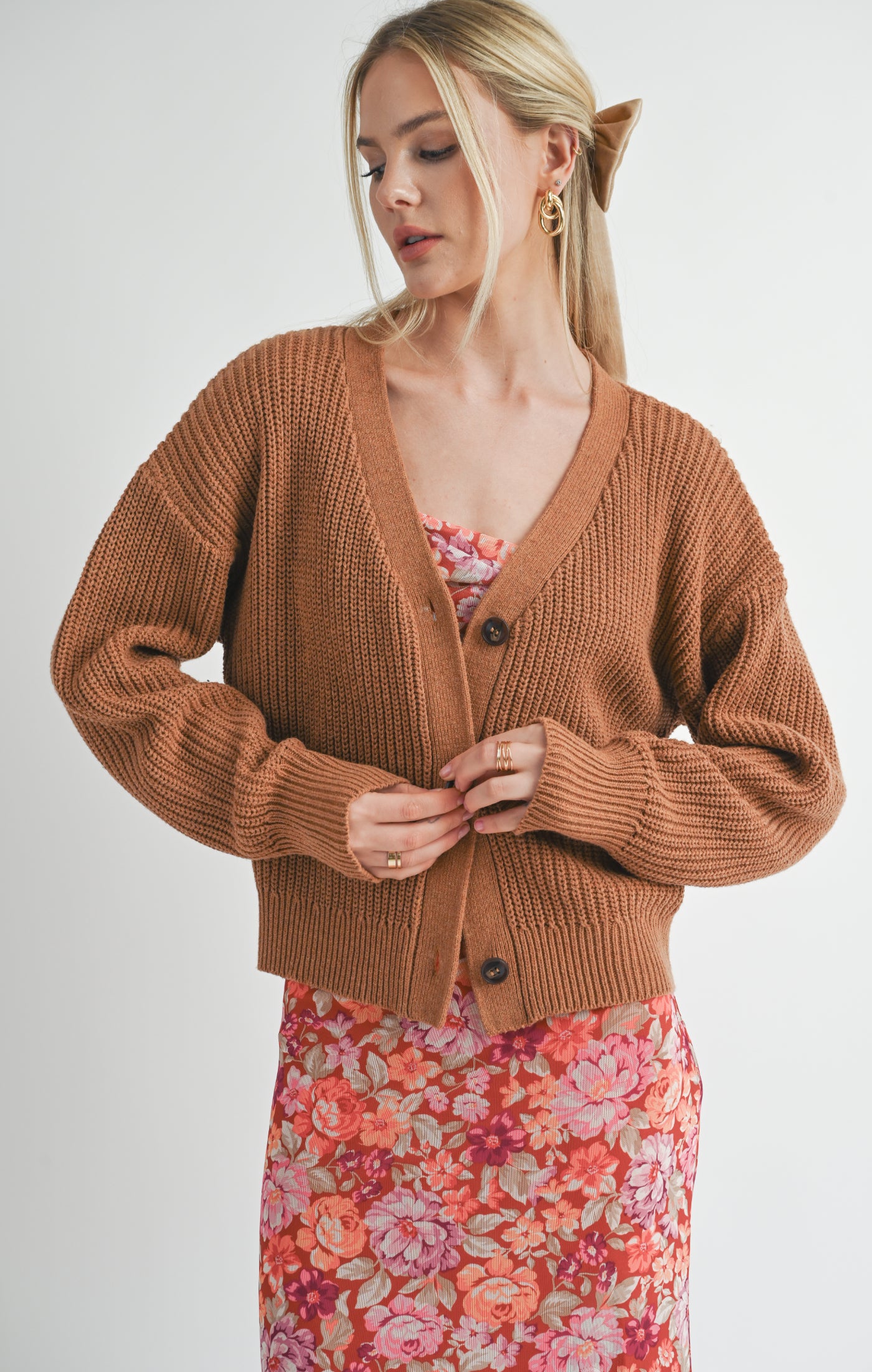 Sage the Label, Riley Buttoned Cardi in Brick - Boutique Dandelion