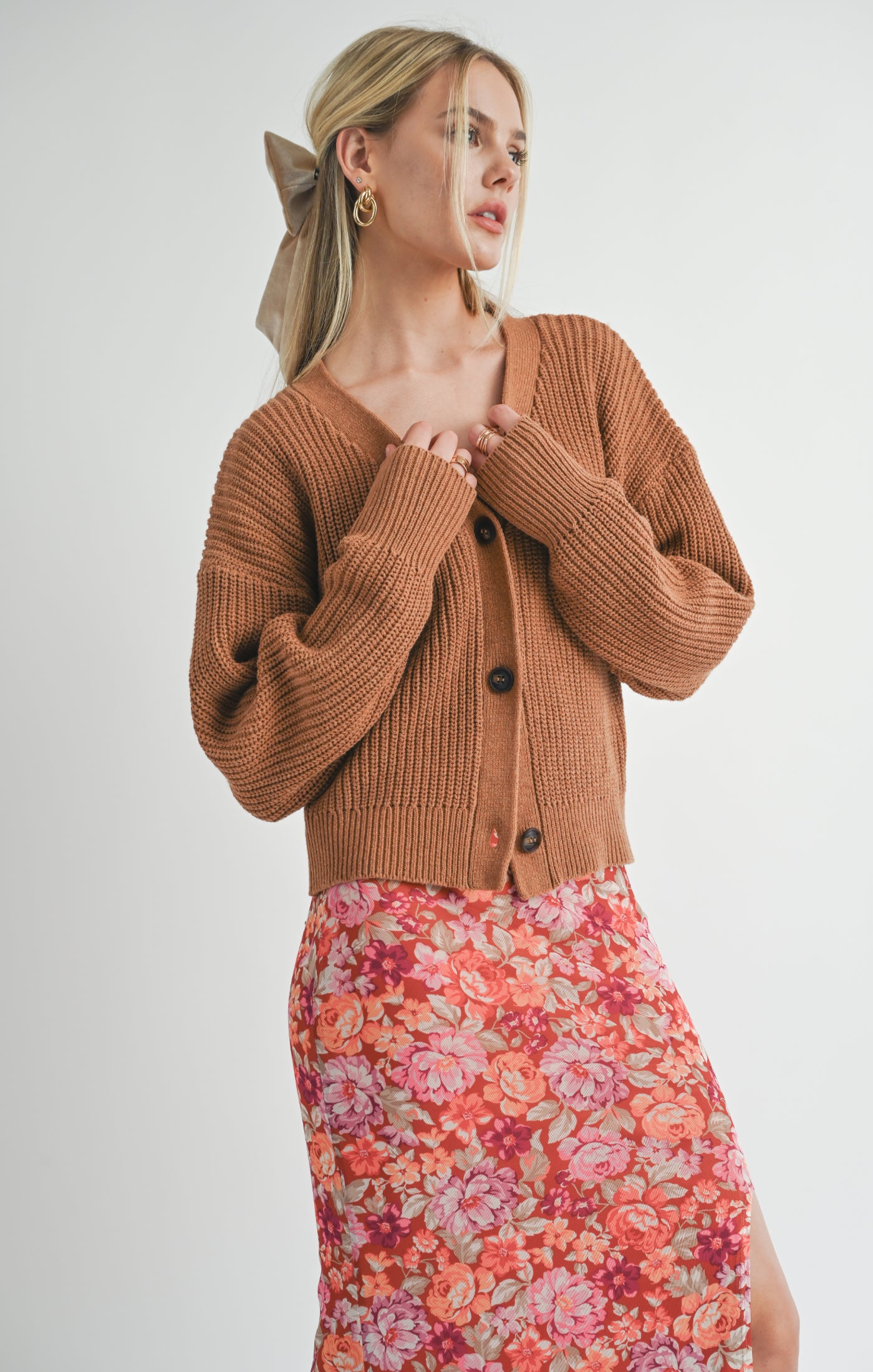 Sage the Label, Riley Buttoned Cardi in Brick - Boutique Dandelion