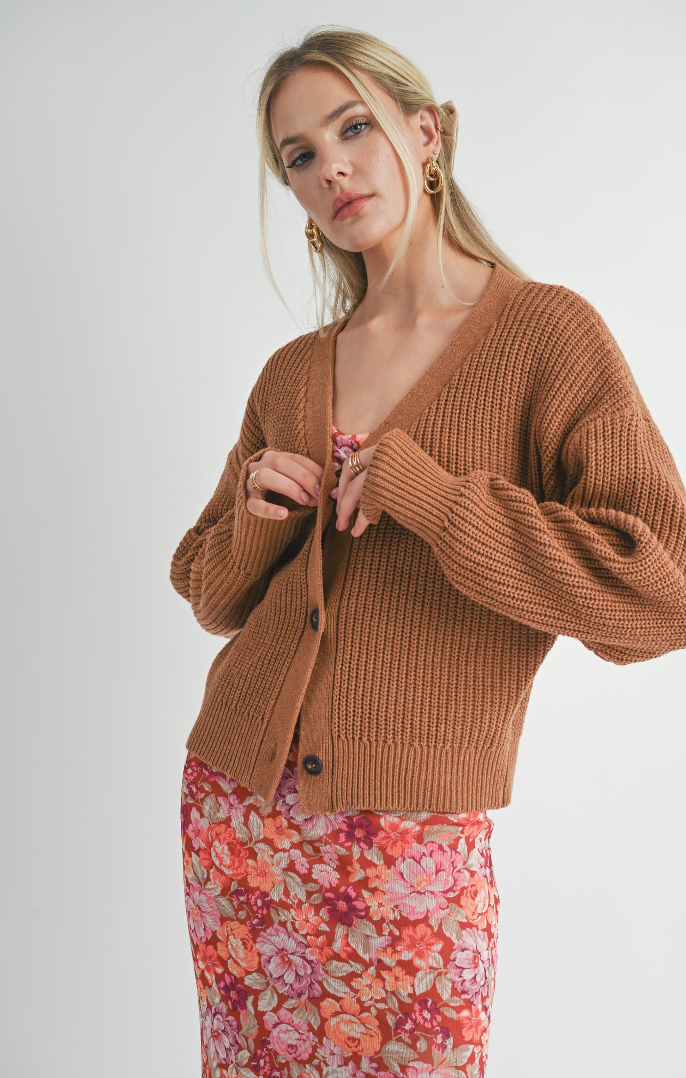 Sage the Label, Riley Buttoned Cardi in Brick - Boutique Dandelion