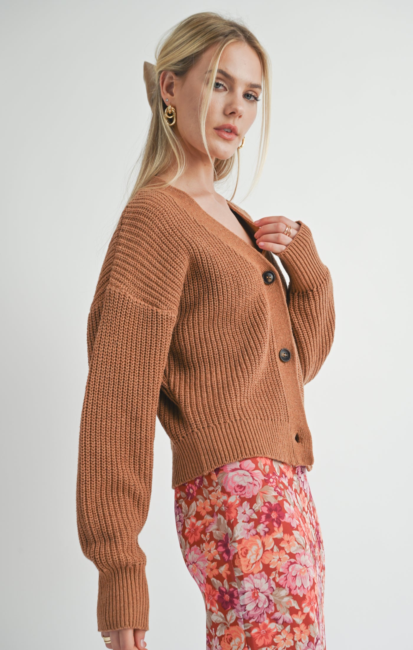 Sage the Label, Riley Buttoned Cardi in Brick - Boutique Dandelion