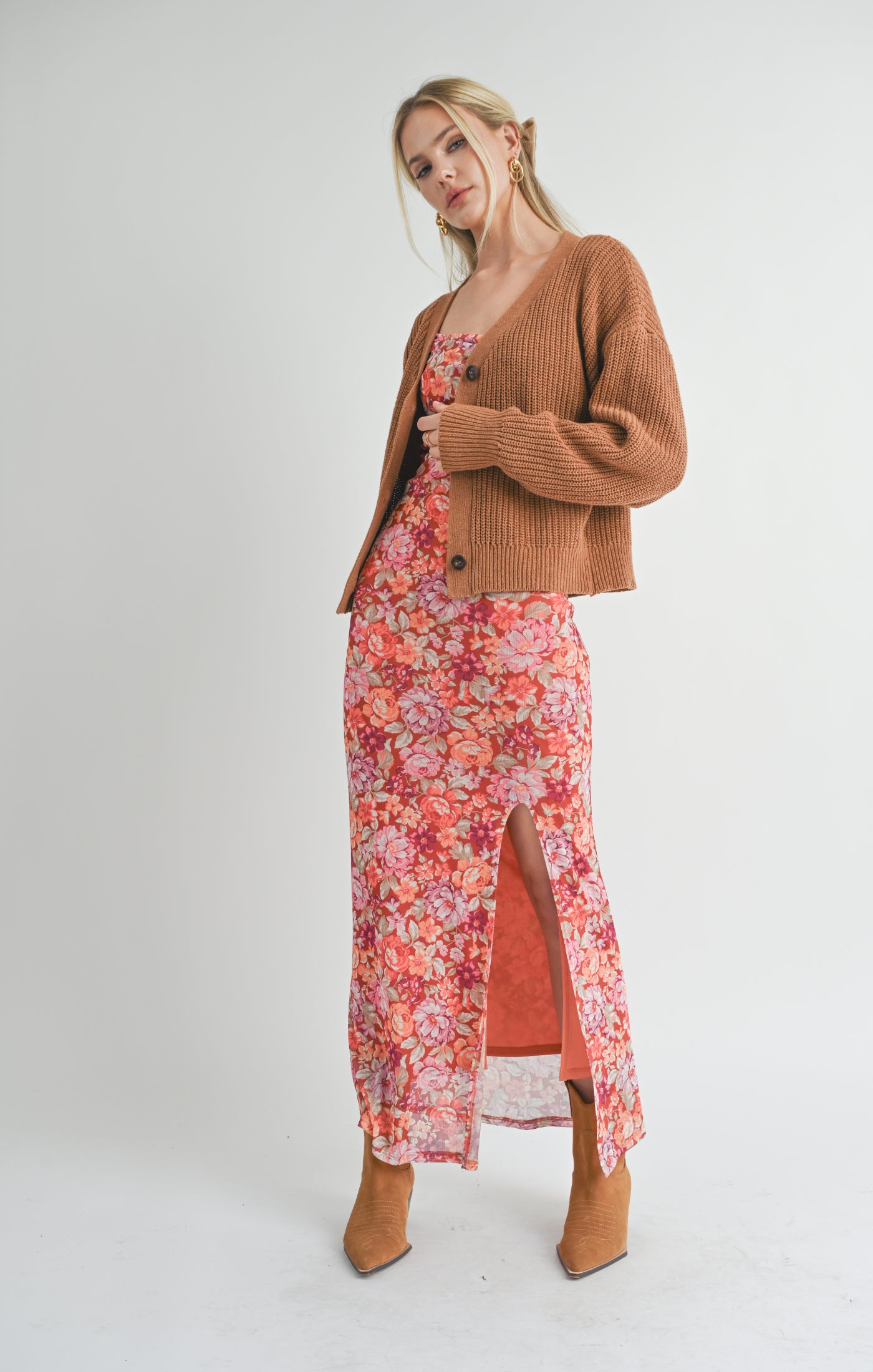 Sage the Label, Riley Buttoned Cardi in Brick - Boutique Dandelion