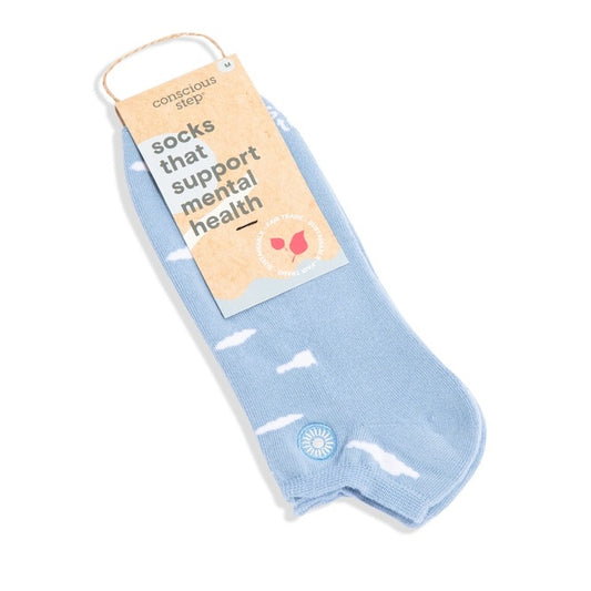 Conscious Step, Ankle Socks That Support Mental Health - Blue Clouds - Boutique Dandelion