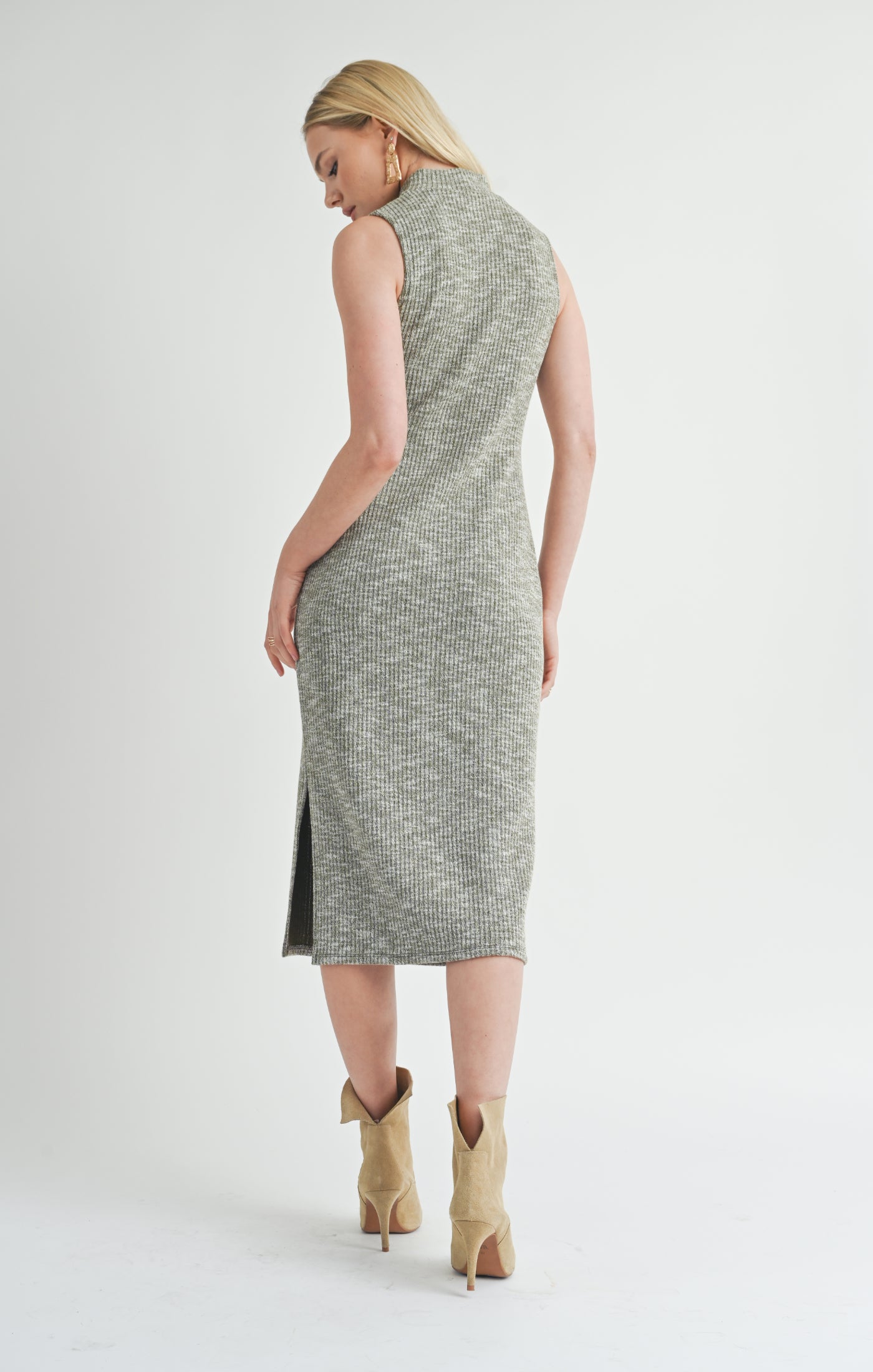 Sage The Label, On The Path Turtleneck Midi Dress in Olive - Boutique Dandelion